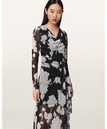 美品 ALLSAINTS 花柄 スカル メッシュ 半袖 ロングワンピース