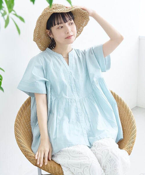 WEB先行販売 / MARKET（マーケット）】スキッパーピンタックブラウス