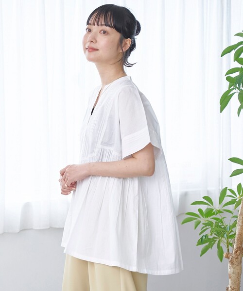 coen(コーエン)の「【MARKET(マーケット)】スキッパーピンタックブラウス(インフルエンサー紹介アイテム)(シャツ/ブラウス・レディース・ブラック/ライトブルー/オフホワイト・M/L)」の9枚目の写真
