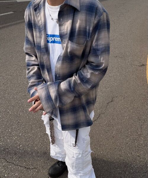 SLOWACID（スローアシッド）の「フランネルカフチェックシャツ[ブルー]（シャツ/ブラウス・レディース・その他・SMALL/MEDIUM/LARGE）」の4枚目の写真