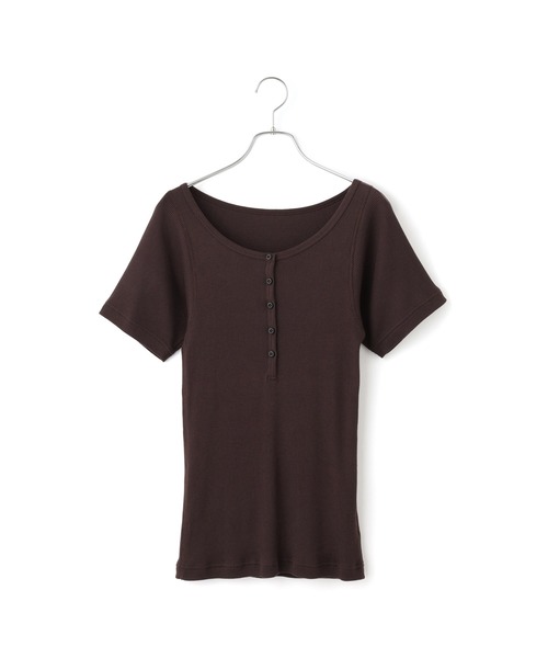 ADAM ET ROPE'(アダムエロペ)の「ハーフスリーブリブTシャツ(Tシャツ/カットソー・レディース・ブラック/ダークブラウン/ベージュ・FREE)」の10枚目の写真