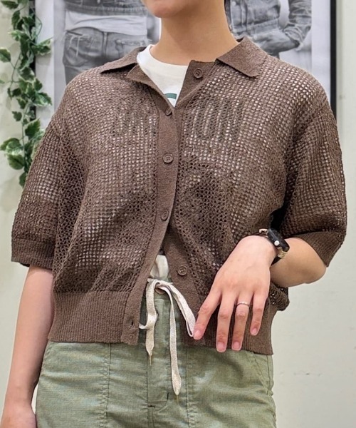 Right-on(ライトオン)の「HONEYSUCKLE ROSE(ハニーサックルローズ)メッシュ編みポロセーター(ニット/セーター・レディース・ブラック/キナリ/ブラウン・L/M)」の13枚目の写真