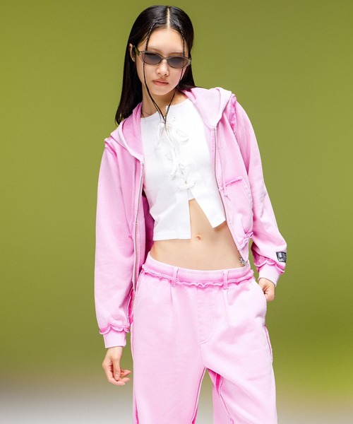 X-girl（エックスガール）の「FADED CUT OUT SWEATPANTS（スウェットパンツ・レディース・ブラック/ピンク/ブラウン・M/S）」の8枚目の写真