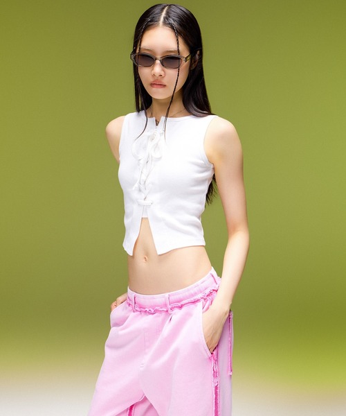 X-girl（エックスガール）の「FADED CUT OUT SWEATPANTS（スウェットパンツ・レディース・ブラック/ピンク/ブラウン・M/S）」の7枚目の写真