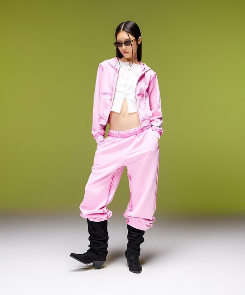 X-girl（エックスガール）の「FADED CUT OUT SWEATPANTS（スウェットパンツ・レディース・ブラック/ピンク/ブラウン・M/S）」の5枚目の写真