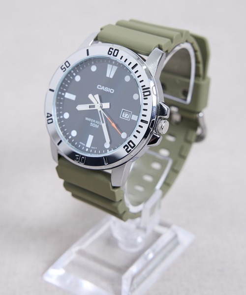 CASIO(カシオ)の「CASIO カシオ 海外モデル MTP-VD01 スポーティーデザイン 5気圧防水 デイデイト(アナログ腕時計・メンズ・ブラック/ブラック系その他/ブラック×カーキ・FREE)」の3枚目の写真