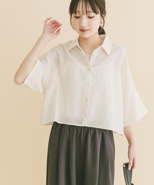 ITEMS URBANRESEARCH（アイテムズ アーバンリサーチ）の「ドットボタンハンソデシアーシャツ（シャツ/ブラウス・レディース・ブラック/ブラウン/ブルー/オフホワイト・FREE）」の2枚目の写真