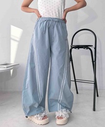 ○裾ドロスト付き スタイルアップ ワイドカーゴパンツ