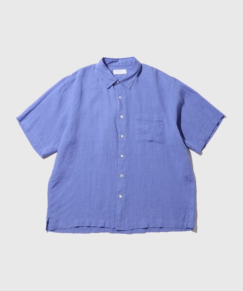 ADAM ET ROPE'(アダムエロペ)の「フレンチリネン レギュラーカラー ショートスリーブ シャツ / ロングシーズン着用可能(シャツ/ブラウス・メンズ・ブルー系その他6/ホワイト/ブラック/グレー・M/L)」の4枚目の写真