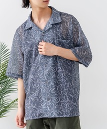 【BLUE STANDARD/ブルースタンダード】【大人のリゾートシャツ】オンブレチェック リゾート柄 プリントメッシュシャツ オープンカラー 総柄 涼感 速乾 旅行 海 フェス 軽い 爽やか