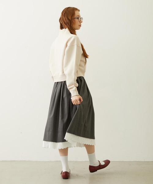MILKFED.(ミルクフェド)の「LACE HEM STRIPED SKIRT(スカート・レディース・ベージュ/ブラック/グレー・ONE SIZE)」の8枚目の写真