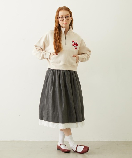 MILKFED.(ミルクフェド)の「LACE HEM STRIPED SKIRT(スカート・レディース・ベージュ/ブラック/グレー・ONE SIZE)」の9枚目の写真