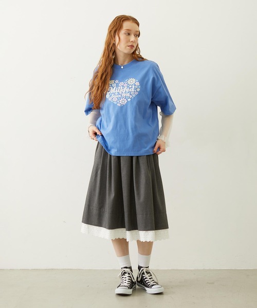 MILKFED.(ミルクフェド)の「LACE HEM STRIPED SKIRT(スカート・レディース・ベージュ/ブラック/グレー・ONE SIZE)」の13枚目の写真