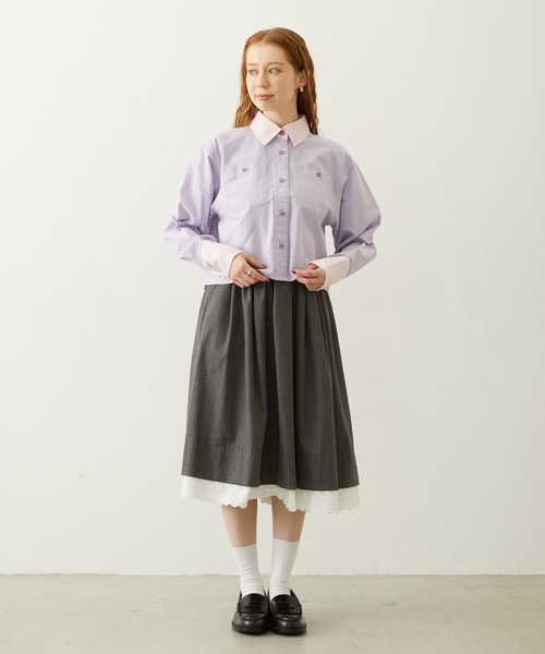 MILKFED.(ミルクフェド)の「LACE HEM STRIPED SKIRT(スカート・レディース・ベージュ/ブラック/グレー・ONE SIZE)」の16枚目の写真