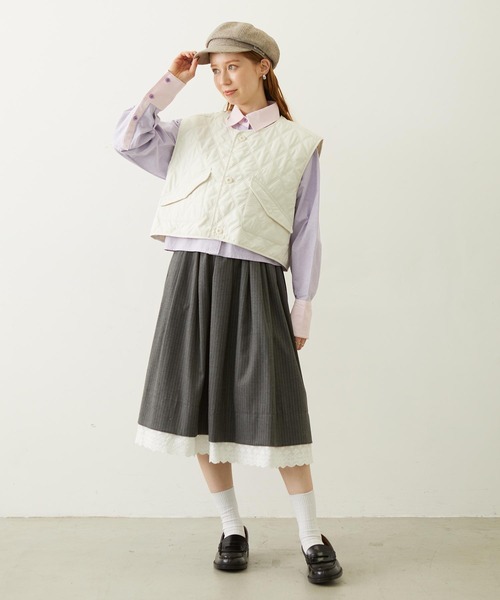MILKFED.(ミルクフェド)の「LACE HEM STRIPED SKIRT(スカート・レディース・ベージュ/ブラック/グレー・ONE SIZE)」の19枚目の写真
