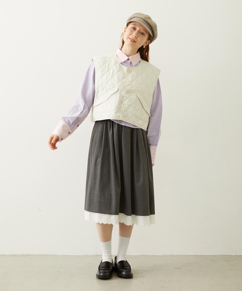 MILKFED.(ミルクフェド)の「LACE HEM STRIPED SKIRT(スカート・レディース・ベージュ/ブラック/グレー・ONE SIZE)」の21枚目の写真