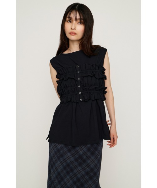SLY(スライ)の「MULTI WAY 2P CUT TOPS マルチウェイツーピーカットトップス 春服 夏服 セット レイヤード(Tシャツ/カットソー・レディース・ネイビー/アイボリー/ブラック・FREE)」の14枚目の写真