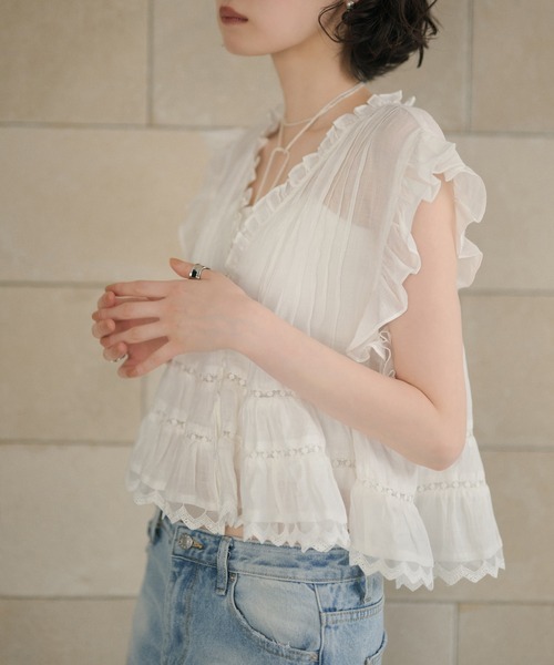LAULEN(ローレン)の「ramie lace frill blouse /ラミーレースフリルブラウス(シャツ/ブラウス・レディース・ホワイト/ブラック・FREE)」の8枚目の写真