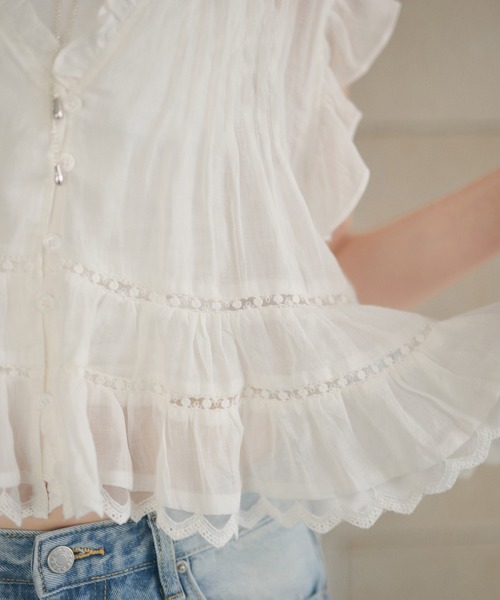 LAULEN(ローレン)の「ramie lace frill blouse /ラミーレースフリルブラウス(シャツ/ブラウス・レディース・ホワイト/ブラック・FREE)」の5枚目の写真