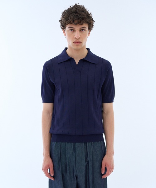ESTNATION（エストネーション）の「ESTNATION / ウォッシャブルシルク スキッパーニット（ニット/セーター・メンズ・ネイビー/ブラック・MEDIUM/LARGE/X-LARGE）」の8枚目の写真