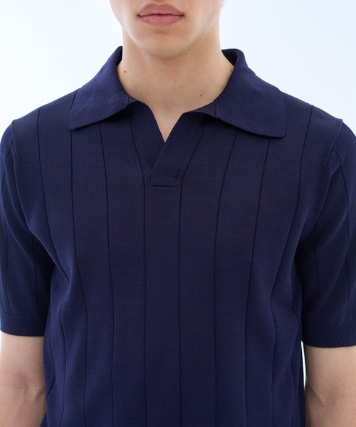 ESTNATION（エストネーション）の「ESTNATION / ウォッシャブルシルク スキッパーニット（ニット/セーター・メンズ・ネイビー/ブラック・MEDIUM/LARGE/X-LARGE）」の10枚目の写真