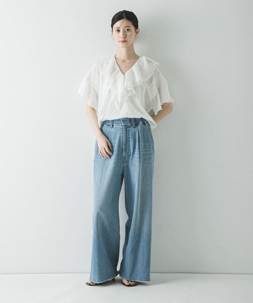 URBAN RESEARCH(アーバンリサーチ)の「ハーフスリーブラッフルブラウス(シャツ/ブラウス・レディース・ホワイト/ライトブルー/ブラック・FREE)」の20枚目の写真