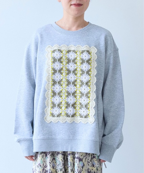 yuni（ユニ　）の「Cotton裏毛 color lace pullover（スウェット・レディース・ブラック/ホワイト/グレー/サックスブルー・FREE）」の9枚目の写真