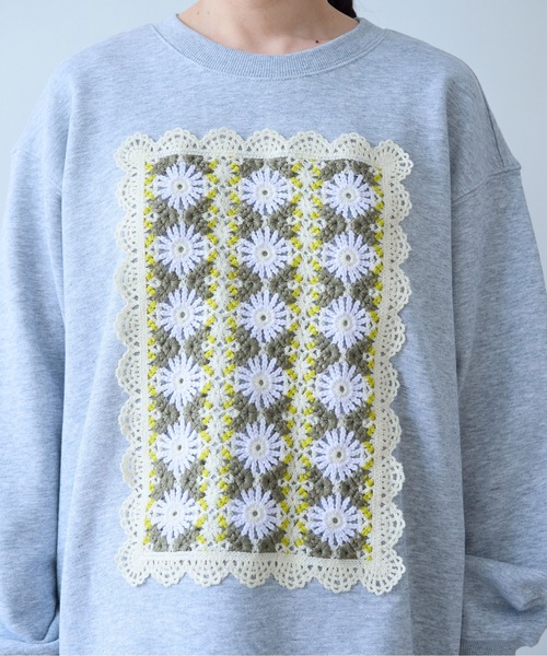yuni（ユニ　）の「Cotton裏毛 color lace pullover（スウェット・レディース・ブラック/ホワイト/グレー/サックスブルー・FREE）」の12枚目の写真