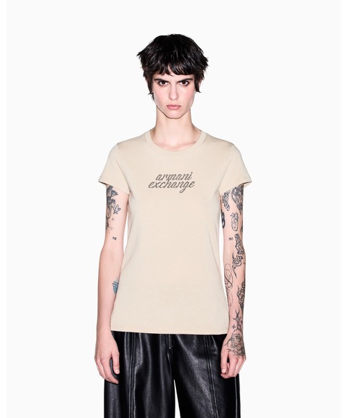 ARMANI EXCHANGE(アルマーニエクスチェンジ)の「【A|X アルマーニ エクスチェンジ】スタッツロゴ 半袖クルーネックTシャツ/SLIM(Tシャツ/カットソー・レディース・ブラック/ホワイト/ライトベージュ・SMALL/MEDIUM/LARGE/X-SMALL/X-LARGE)」の3枚目の写真