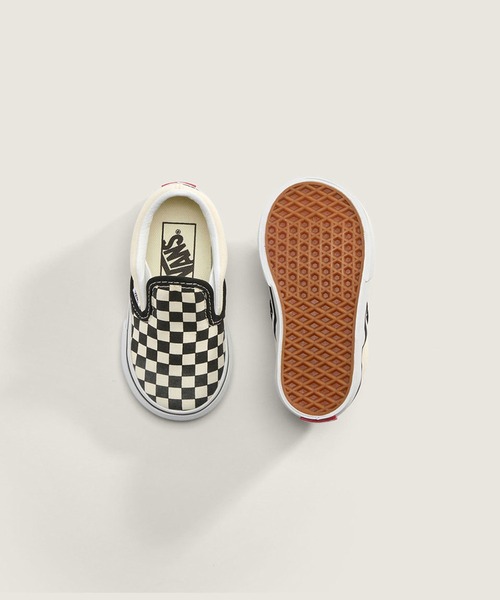VANS（バンズ）の「トドラー クラシック スリッポン / TD Classic Slip-On Blk&WhtChck VN000EX8BWW1（スリッポン・キッズ・ブラック×ホワイト・10/9/8/7/6/5）」の3枚目の写真