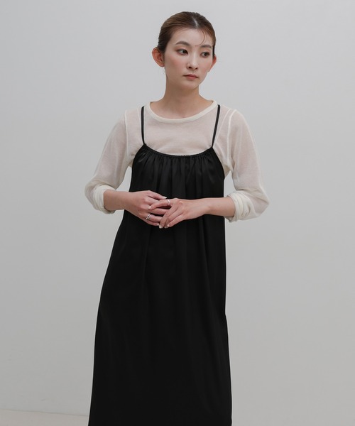 select MOCA（セレクトモカ）の「マットサテンギャザーキャミワンピース（ワンピース・レディース・ブラック/モカ・FREE）」の7枚目の写真