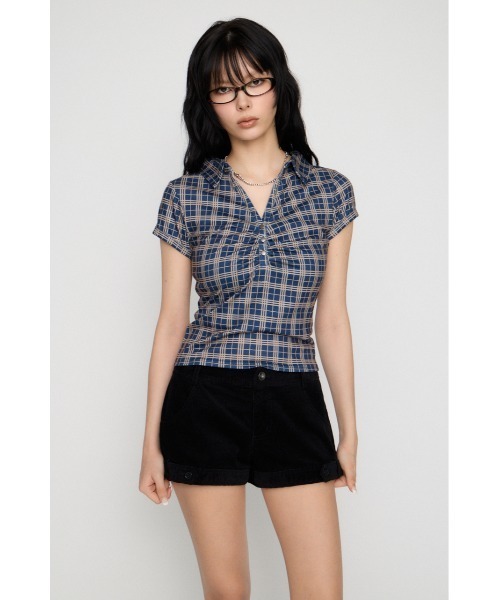 LAGUA GEM(ラグアジェム)の「CHECK COMPACT トップス(Tシャツ/カットソー・レディース・ネイビー/ブラウン/グレー・FREE)」の8枚目の写真