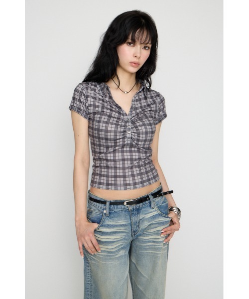LAGUA GEM(ラグアジェム)の「CHECK COMPACT トップス(Tシャツ/カットソー・レディース・ネイビー/ブラウン/グレー・FREE)」の14枚目の写真