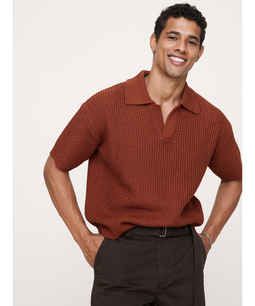Banana Republic(バナナリパブリック)の「コットン ジグザグ ニットポロ(ニット/セーター・メンズ・アイボリー/レッド・S/M/L/XL)」の1枚目の写真