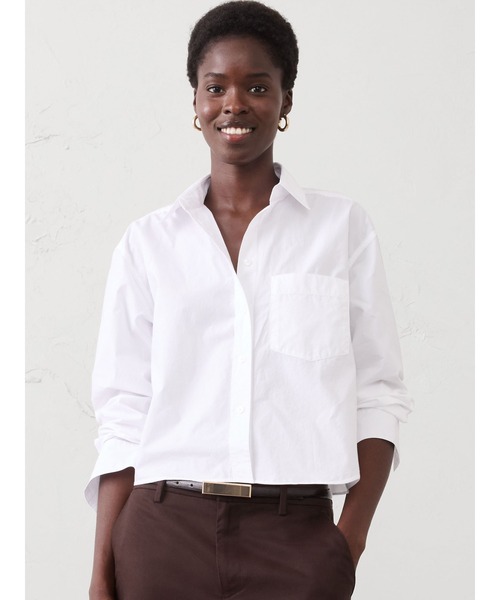 BANANA REPUBLIC FACTORY STORE(バナナリパブリック ファクトリーストア)の「BANANA REPUBLIC FACTORY STORE コットン クロップドシャツ(シャツ/ブラウス・レディース・マルチ/ホワイト・L/M/S/XS)」の1枚目の写真