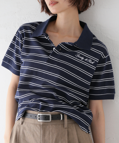 【美品】 スポーティー＆リッチ 半袖ポロシャツ ネイビー SPORTY&RICH｜スポーティアンドリッチのポロシャツ（半袖）通販 - ZOZOTOWN