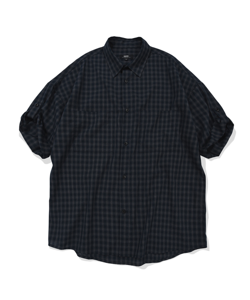 KANEITEI(カネイテイ)の「チェック ロールアップ ハーフシャツ(ネイビー)(シャツ/ブラウス・レディース・ネイビー・MEDIUM/LARGE/X-LARGE)」の1枚目の写真