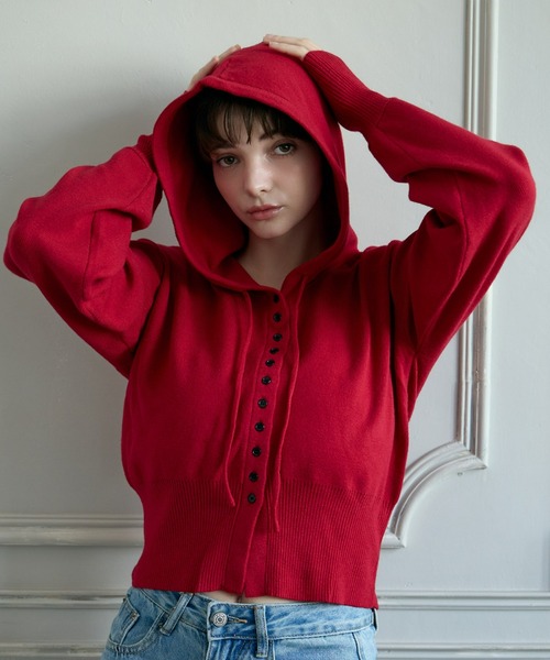 mic by Olu.(ミックバイオルドット)の「< ZOZOTOWN限定 >フードボリュームスリーブカーディガン(カーディガン/ボレロ・レディース・アイボリー/レッド/チャコールグレー・FREE)」の3枚目の写真