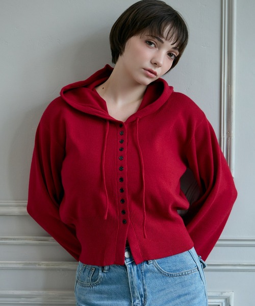 mic by Olu.(ミックバイオルドット)の「< ZOZOTOWN限定 >フードボリュームスリーブカーディガン(カーディガン/ボレロ・レディース・アイボリー/レッド/チャコールグレー・FREE)」の11枚目の写真