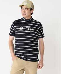 【PEARLY GATES】FD40/-FD100dベア擬似メッシュ半袖ハイネックカットソー ＜ボーダー＞