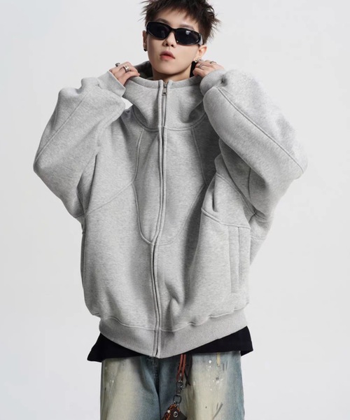 ampm(エーエムピーエム)の「韓国メンズ オーバーサイズ ジップアップパーカー ストリート カジュアル(パーカー・メンズ・ブラック/グレー・MEDIUM/X-LARGE/LARGE)」の5枚目の写真