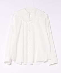スーピマ100/-タイプライターナチュラルワッシャーレースフリルシャツブラウス