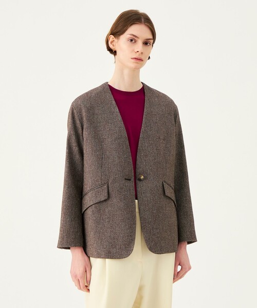 BALLSEY（ボールジィ）の「ネップカルゼ ディープVネックジャケット（ノーカラージャケット・レディース・ブラウン系その他/グレー系その他・34/36）」の4枚目の写真