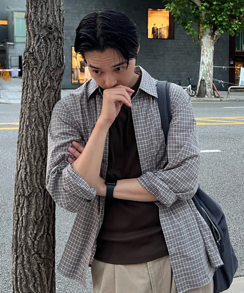 MINDBRIDGE（マインドブリッジ）の「[COUTURE] ミニ ベージュ チェック オーバーサイズ 長袖 シャツ（シャツ/ブラウス・メンズ・ベージュ・100/105/110/95）」の2枚目の写真