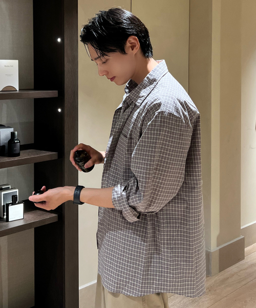 MINDBRIDGE（マインドブリッジ）の「[COUTURE] ミニ ベージュ チェック オーバーサイズ 長袖 シャツ（シャツ/ブラウス・メンズ・ベージュ・100/105/110/95）」の5枚目の写真