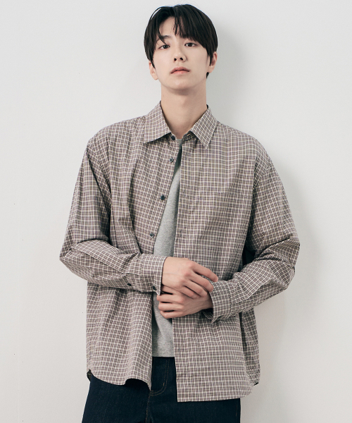 MINDBRIDGE（マインドブリッジ）の「[COUTURE] ミニ ベージュ チェック オーバーサイズ 長袖 シャツ（シャツ/ブラウス・メンズ・ベージュ・100/105/110/95）」の6枚目の写真