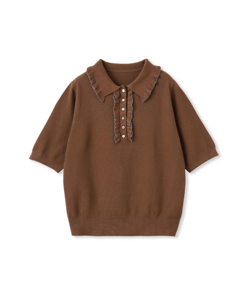 Droite lautreamont(ドロワットロートレアモン)の「鹿の子編み配色フリルポロニットプルオーバー(ニット/セーター・レディース・オフホワイト・M)」の6枚目の写真