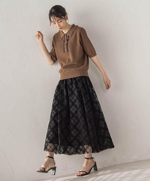 Droite lautreamont(ドロワットロートレアモン)の「鹿の子編み配色フリルポロニットプルオーバー(ニット/セーター・レディース・オフホワイト・M)」の4枚目の写真