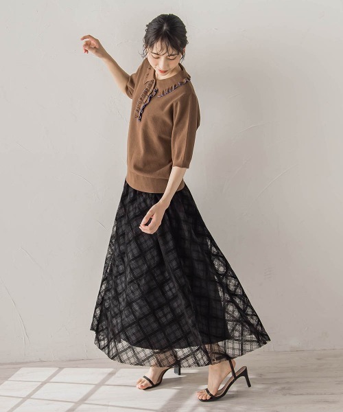 Droite lautreamont(ドロワットロートレアモン)の「鹿の子編み配色フリルポロニットプルオーバー(ニット/セーター・レディース・オフホワイト・M)」の5枚目の写真