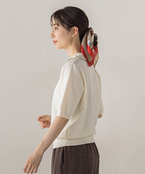 Droite lautreamont(ドロワットロートレアモン)の「鹿の子編み配色フリルポロニットプルオーバー(ニット/セーター・レディース・オフホワイト・M)」の17枚目の写真